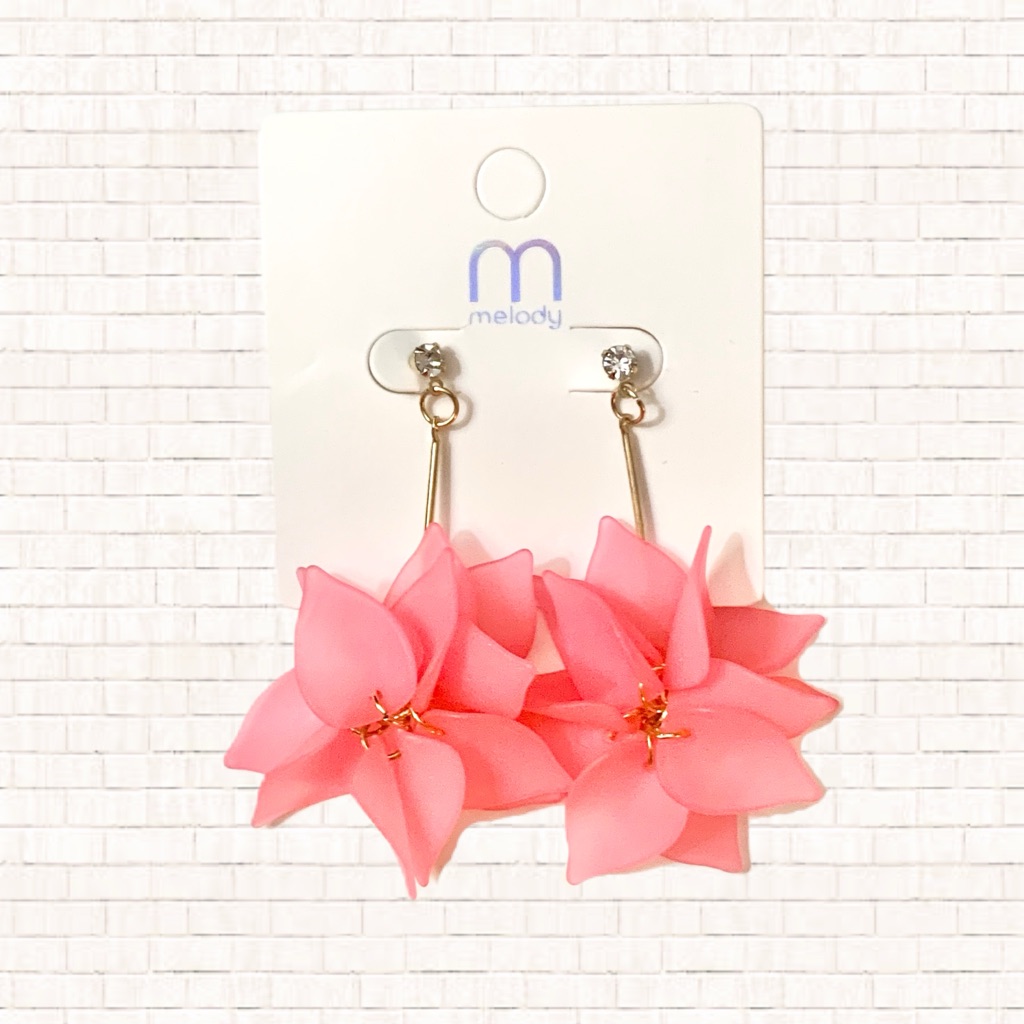 Boutique Drop Earrings With Dangle Flower Accents Coral Pink Gold Tone New Obo